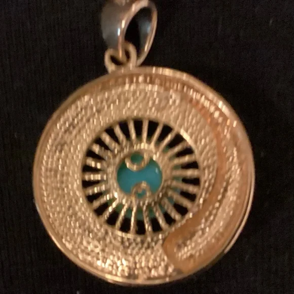 Gold-Tone Pendant Necklace with Faux Turquoise Stone - Picture 3 of 6